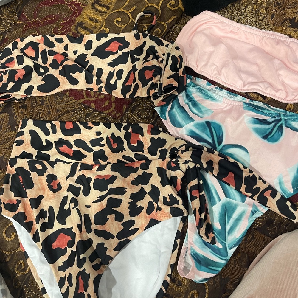 Amazon Leopard and Floral Bandeau Swimsuits